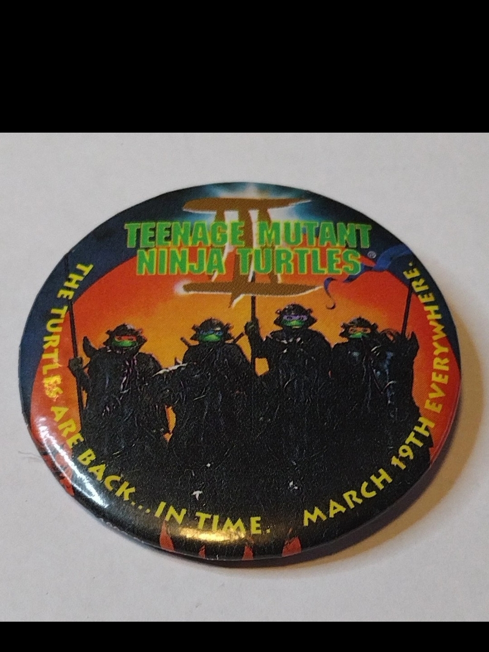 Vintage Teenage Mutant Ninja Turtles III Movie Pinback Button Store Promotion